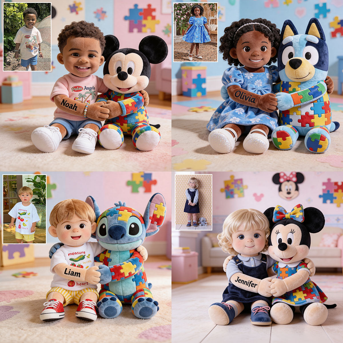 Autism Support Cartoon - Personalized Autism Awareness Premium Faux Fur Pillow