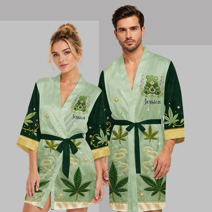 A Lot Of Care - Personalized Weed Satin Robe
