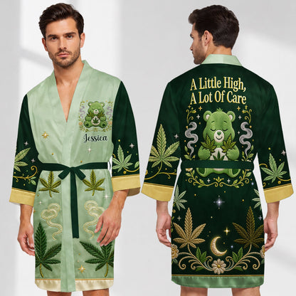 A Lot Of Care - Personalized Weed Satin Robe