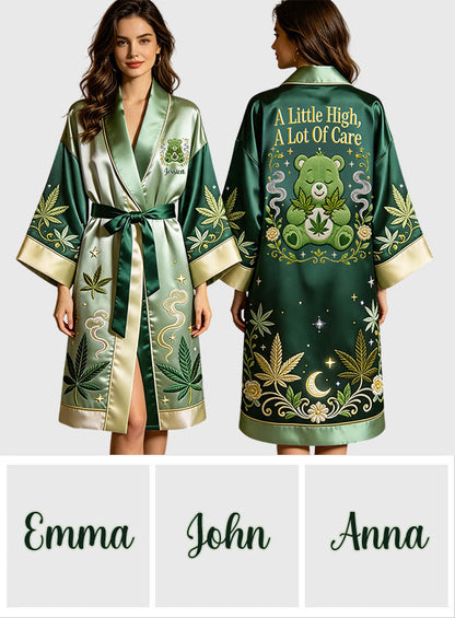 A Lot Of Care - Personalized Weed Satin Robe