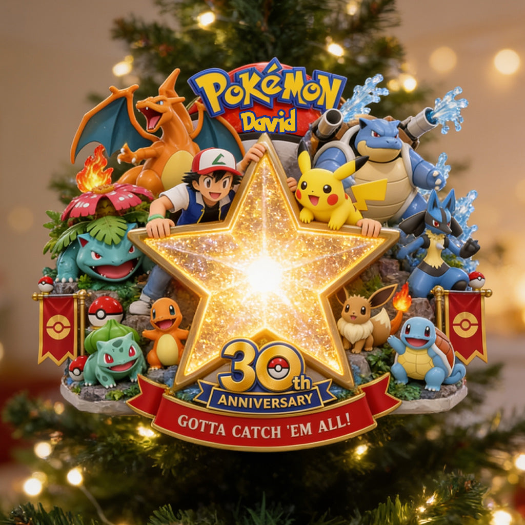 Get Them All - Personalized Monster Trainer LED Light Tree Topper