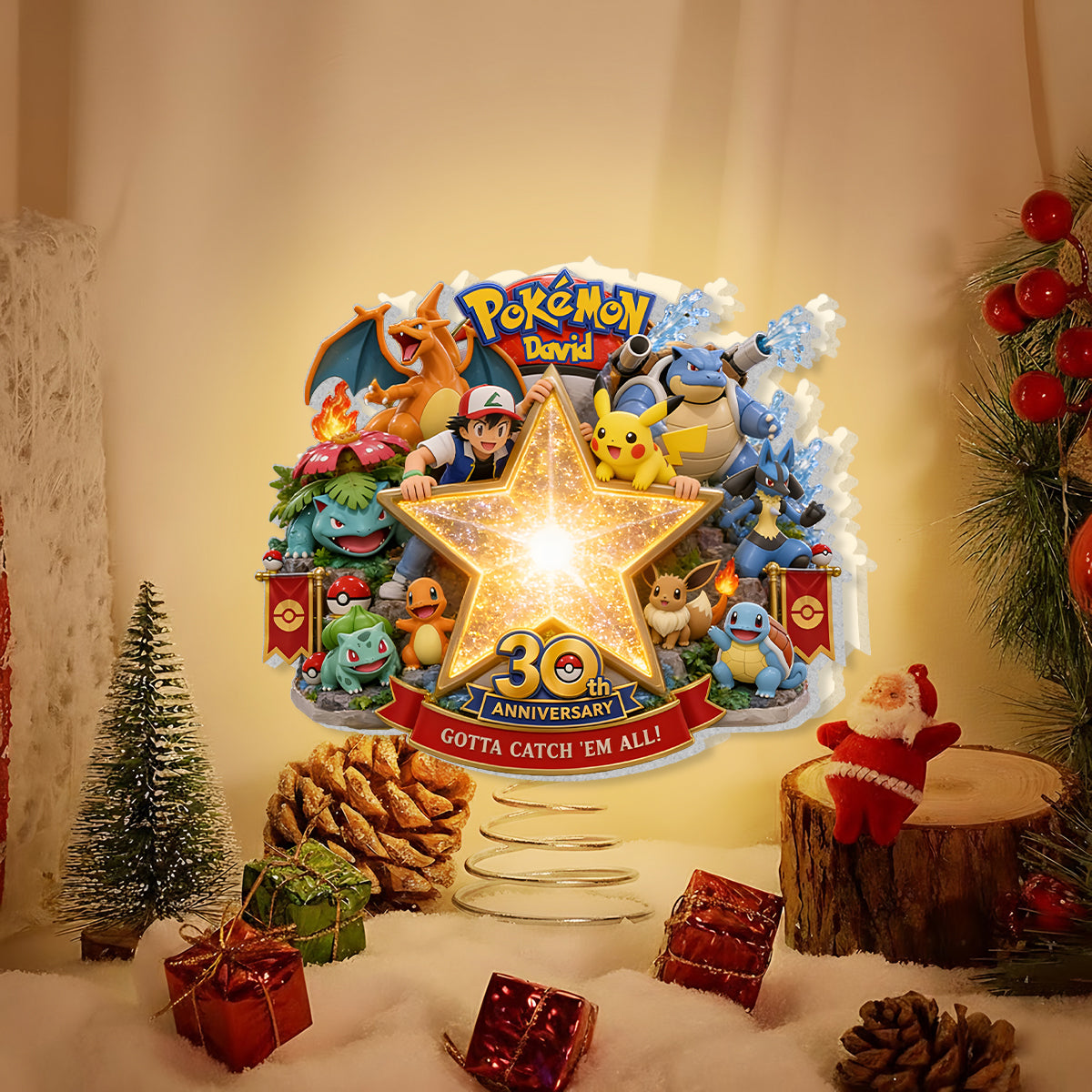 Get Them All - Personalized Monster Trainer LED Light Tree Topper