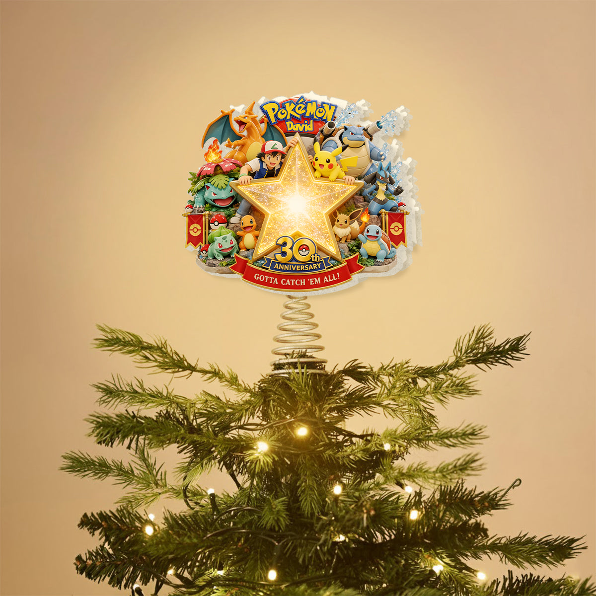 Get Them All - Personalized Monster Trainer LED Light Tree Topper