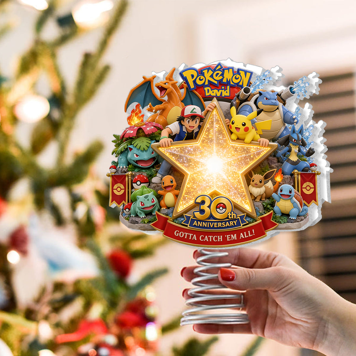 Get Them All - Personalized Monster Trainer LED Light Tree Topper