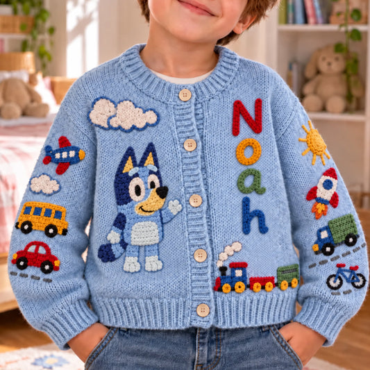 Magical Day - Personalized Blue Dog Cardigan Sweater