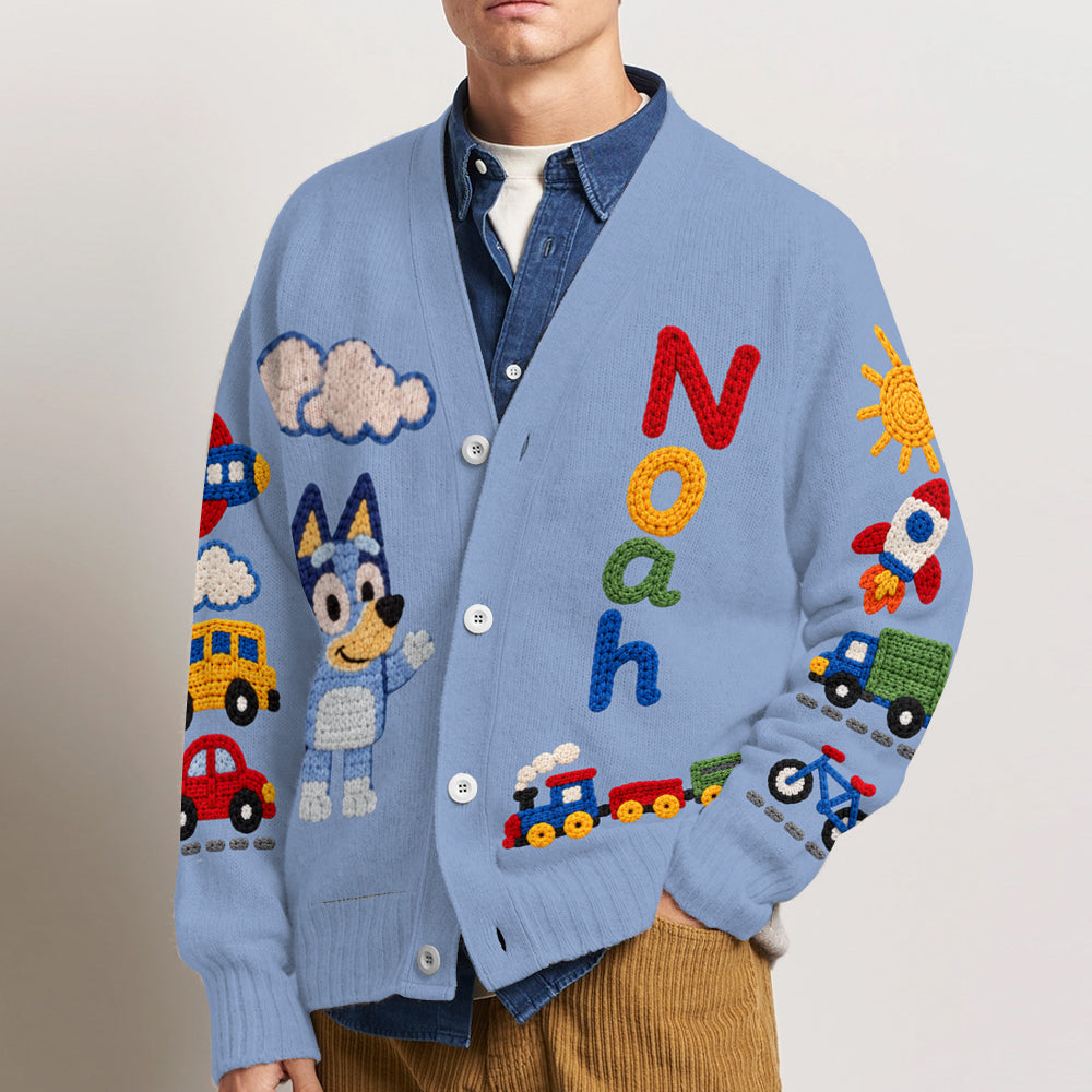 Magical Day - Personalized Blue Dog Cardigan Sweater