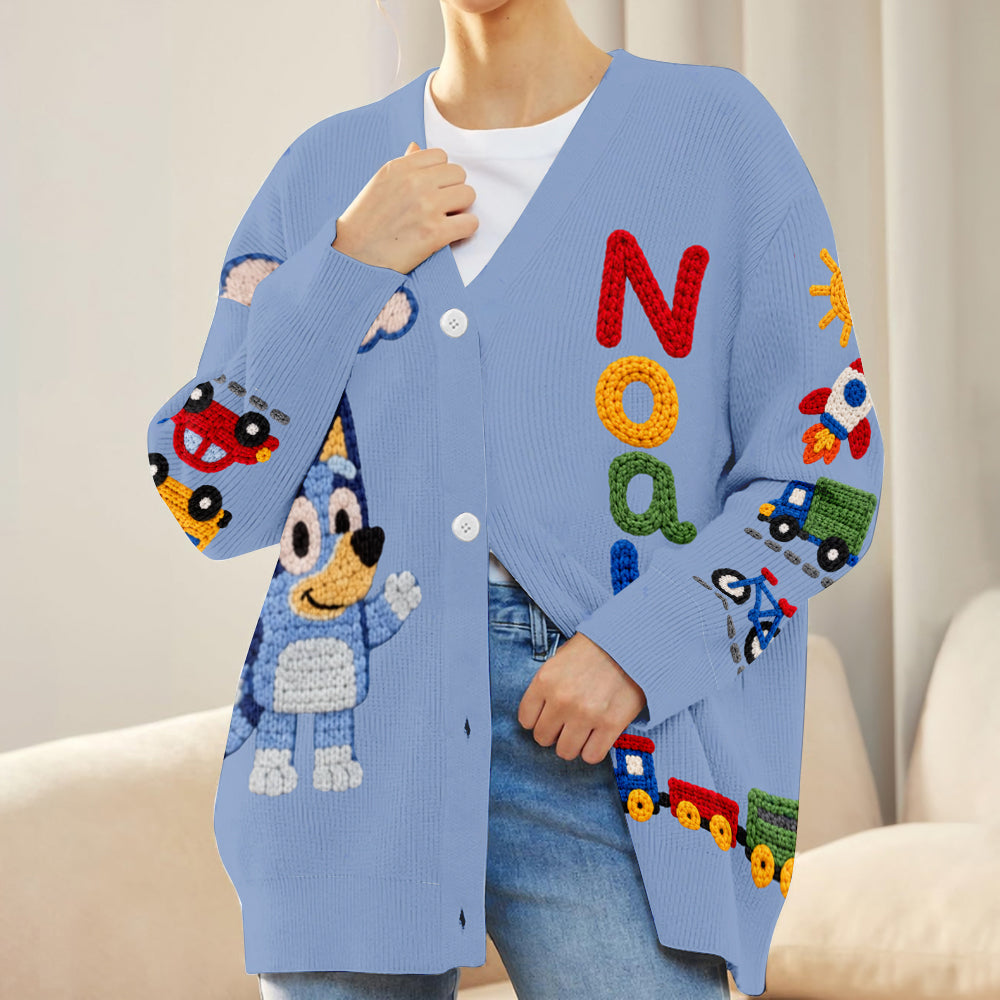 Magical Day - Personalized Blue Dog Cardigan Sweater