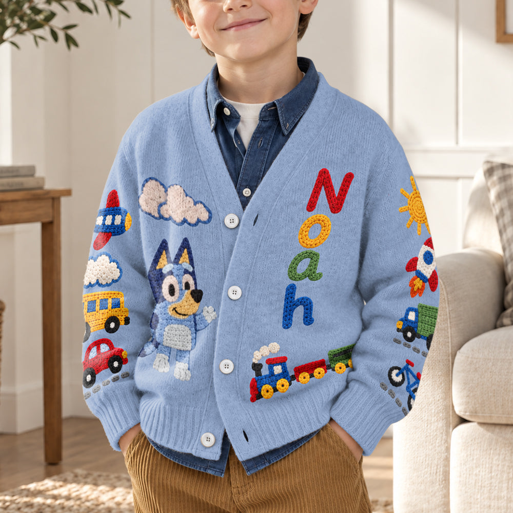 Magical Day - Personalized Blue Dog Cardigan Sweater