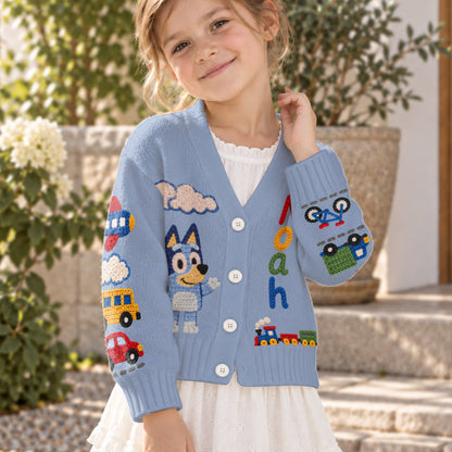 Magical Day - Personalized Blue Dog Cardigan Sweater