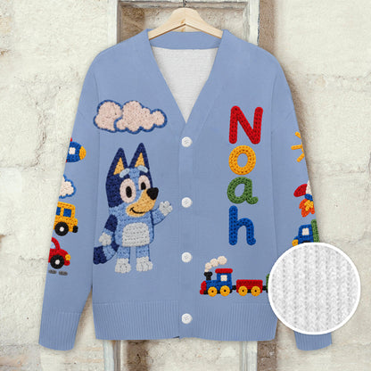 Magical Day - Personalized Blue Dog Cardigan Sweater