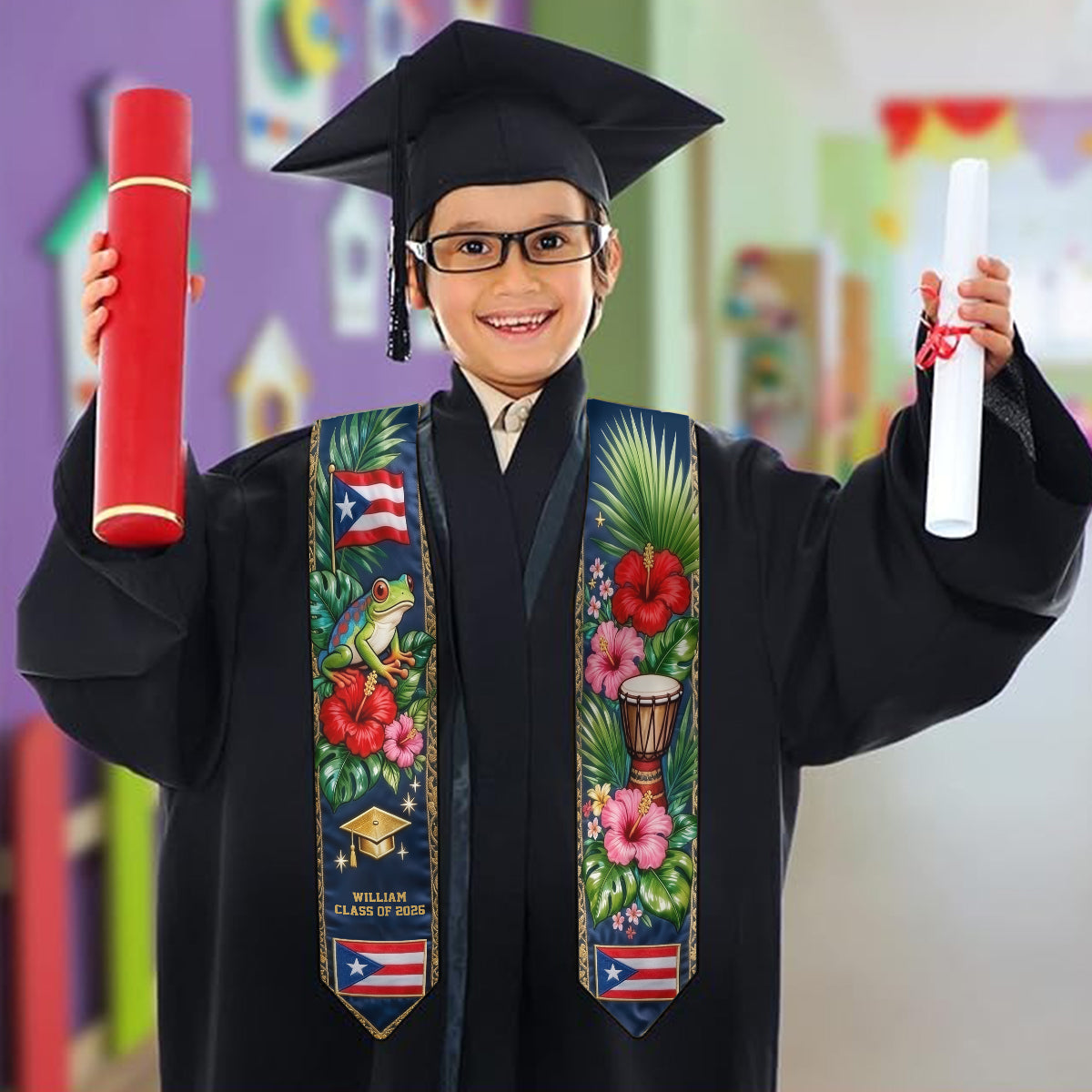 Proud Puerto Rican, Class Of 2026 - Personalized Graduation Graduation Stole