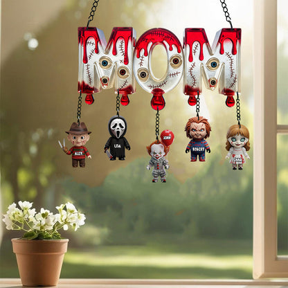 Mom Of Little Horrors - Personalized Horror Character Window Hanging Suncatcher With Custom Charms