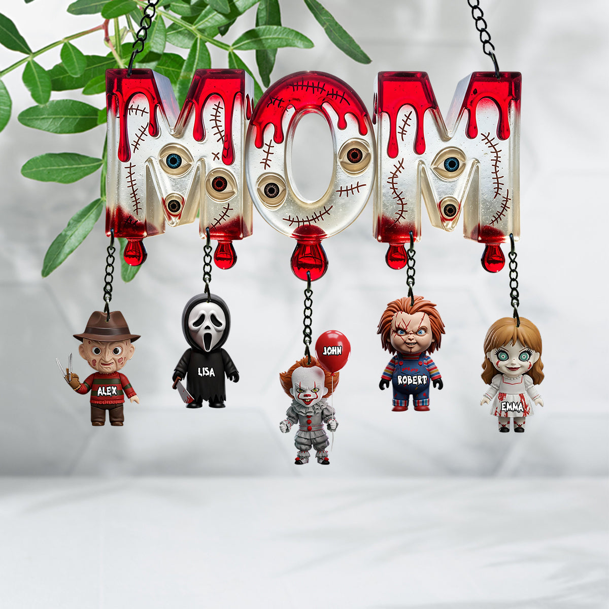 Mom Of Little Horrors - Personalized Horror Character Window Hanging Suncatcher With Custom Charms