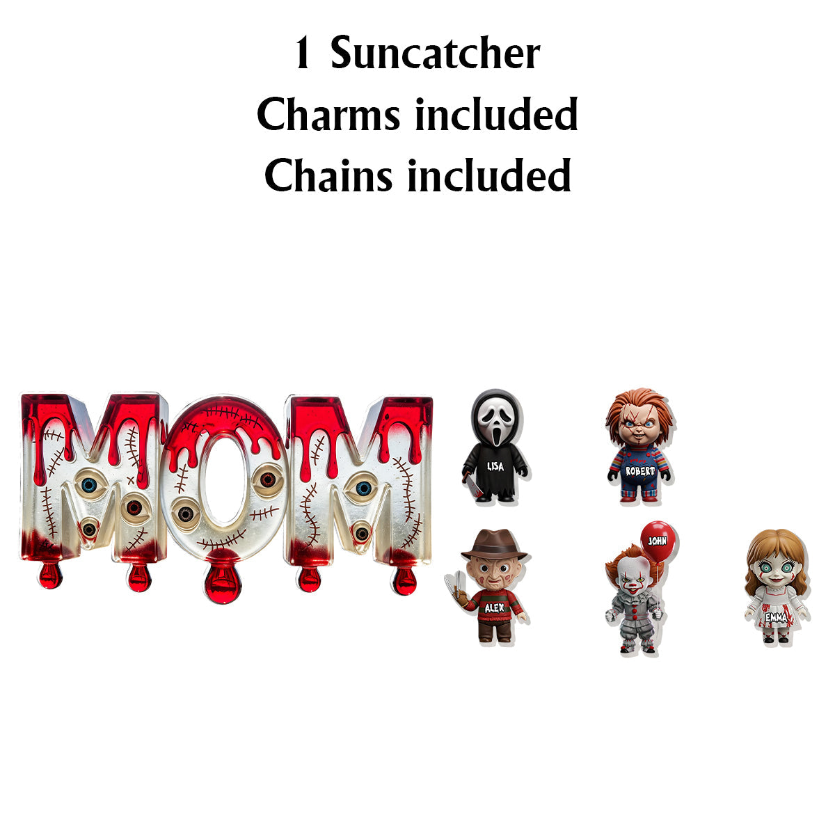 Mom Of Little Horrors - Personalized Horror Character Window Hanging Suncatcher With Custom Charms