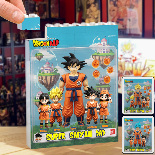 Super Dad - Personalized Seven Balls Vertical Rectangle Building Brick Blocks Printed On Both Sides