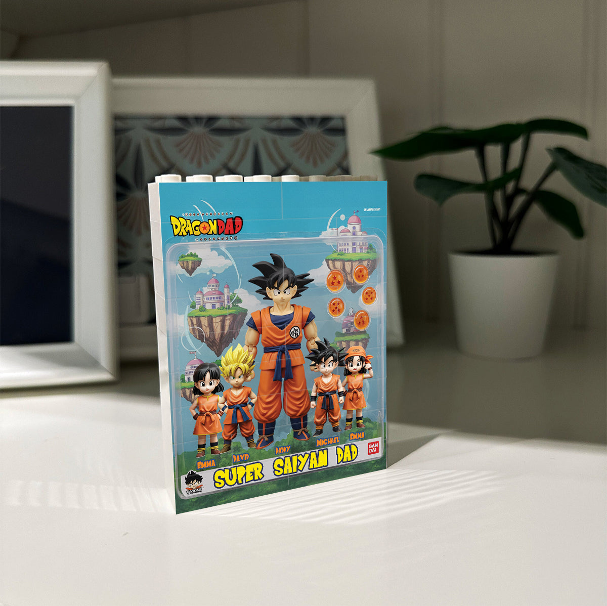 Super Dad - Personalized Seven Balls Vertical Rectangle Building Brick Blocks Printed On Both Sides
