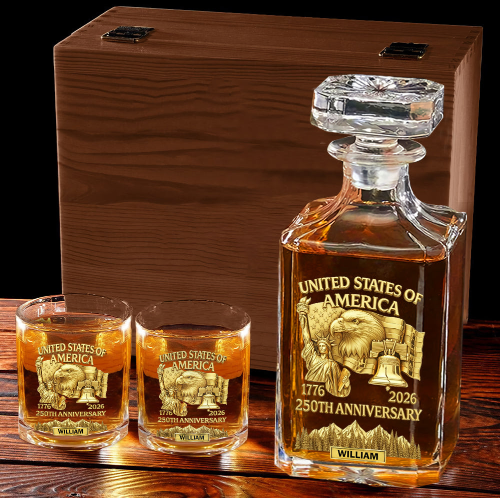 America 250th Anniversary, Patriot Eagle, Liberty - Personalized Patriot Whiskey Decanter Set