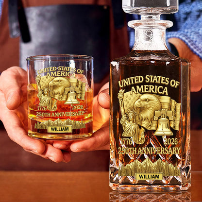 America 250th Anniversary, Patriot Eagle, Liberty - Personalized Patriot Whiskey Decanter Set