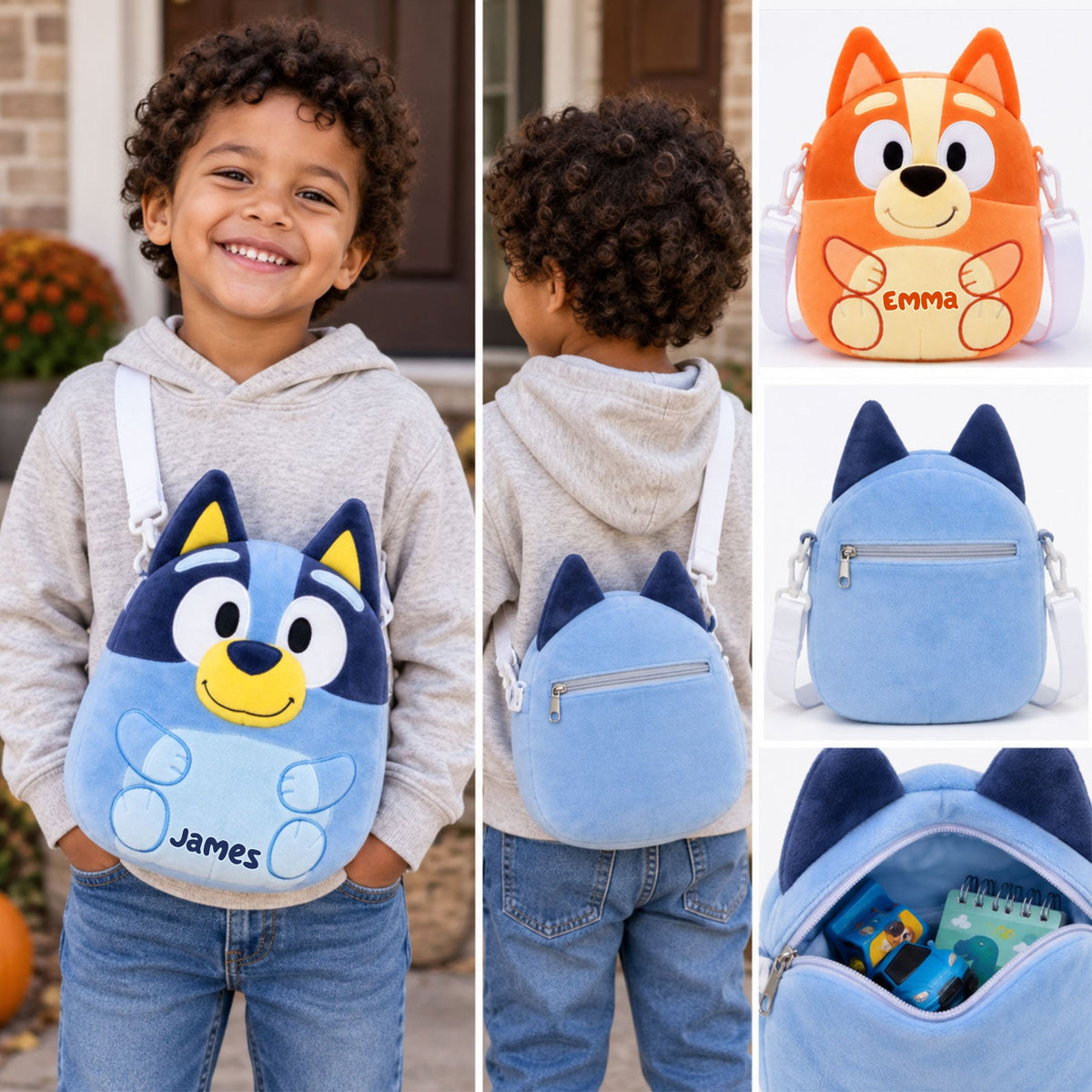 Cute Blue Dog - Personalized Blue Dog Plush Crossbag