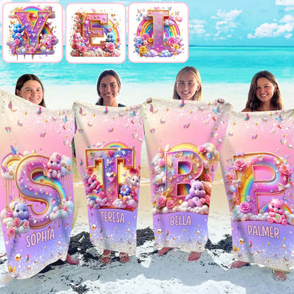 Alphabet Bear - Personalized Kid Quick-dry Beach Towel/ Bath Towel