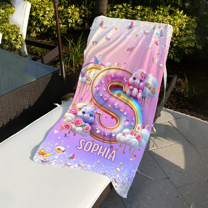 Alphabet Bear - Personalized Kid Quick-dry Beach Towel/ Bath Towel