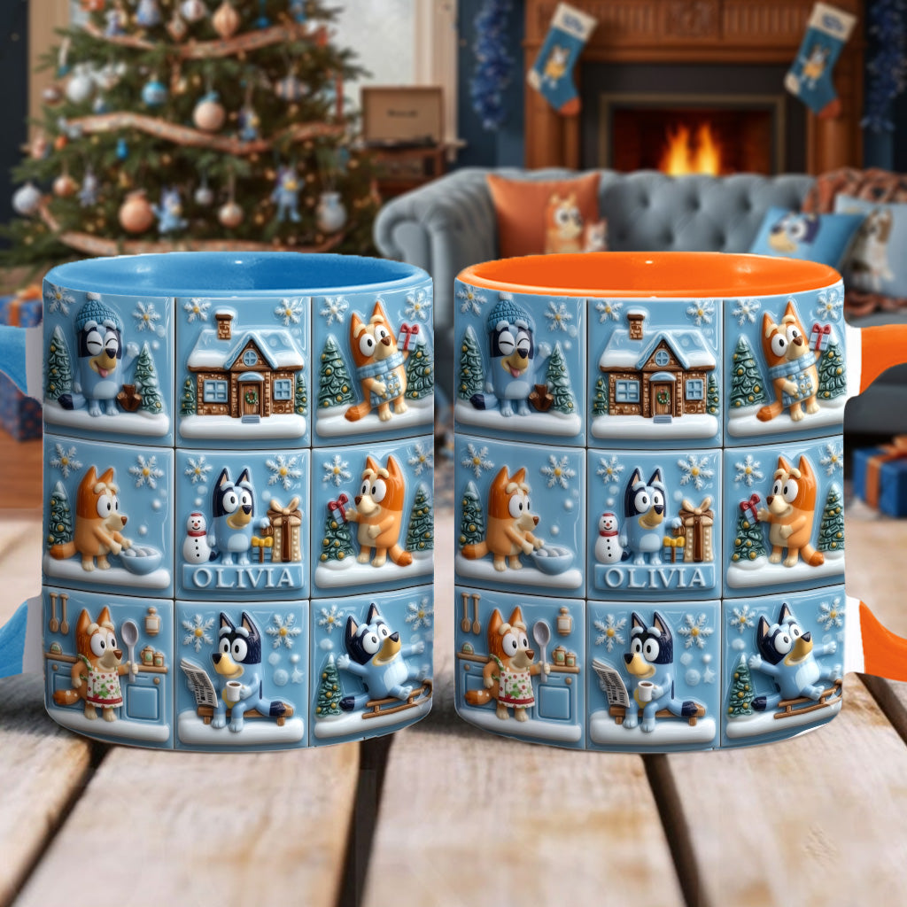 Cute Cartoon Family Winter - Personalized Blue Dog Accent Mug