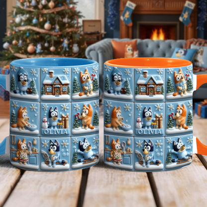 Cute Cartoon Family Winter - Personalized Blue Dog Accent Mug