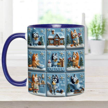 Cute Cartoon Family Winter - Personalized Blue Dog Accent Mug