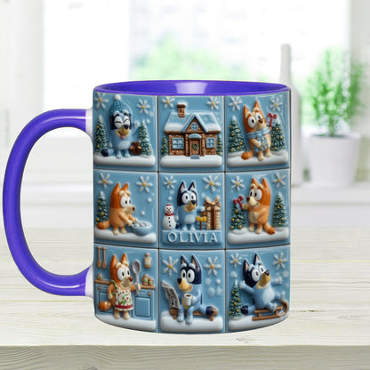 Cute Cartoon Family Winter - Personalized Blue Dog Accent Mug