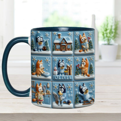 Cute Cartoon Family Winter - Personalized Blue Dog Accent Mug