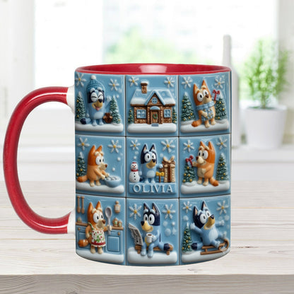 Cute Cartoon Family Winter - Personalized Blue Dog Accent Mug