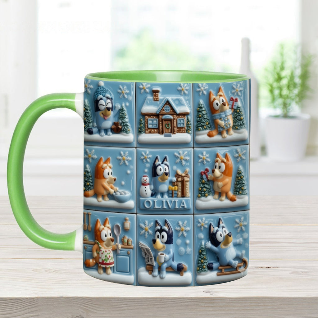 Cute Cartoon Family Winter - Personalized Blue Dog Accent Mug
