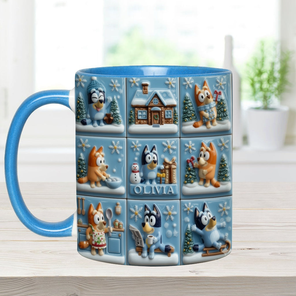 Cute Cartoon Family Winter - Personalized Blue Dog Accent Mug