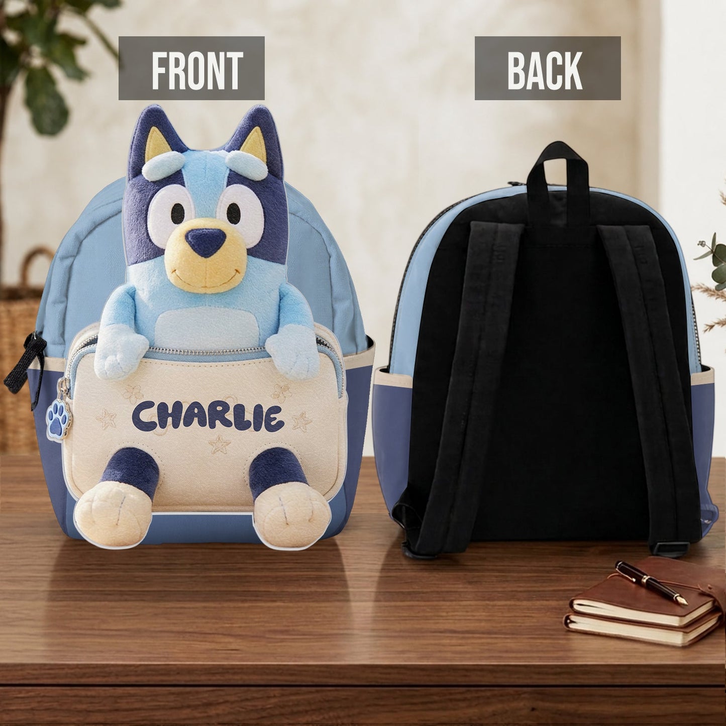 Always Have Your Back - Personalized Blue Dog Changeable Leather Patch Backpack