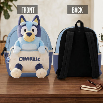 Always Have Your Back - Personalized Blue Dog Changeable Leather Patch Backpack