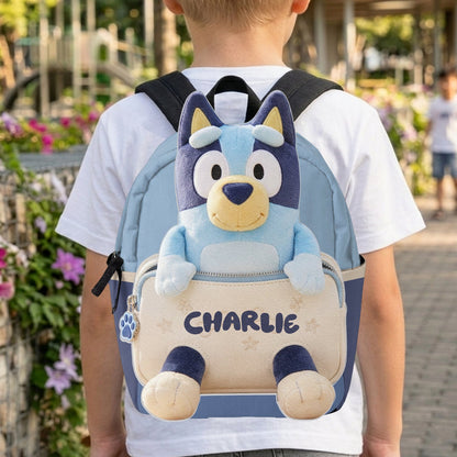 Always Have Your Back - Personalized Blue Dog Changeable Leather Patch Backpack