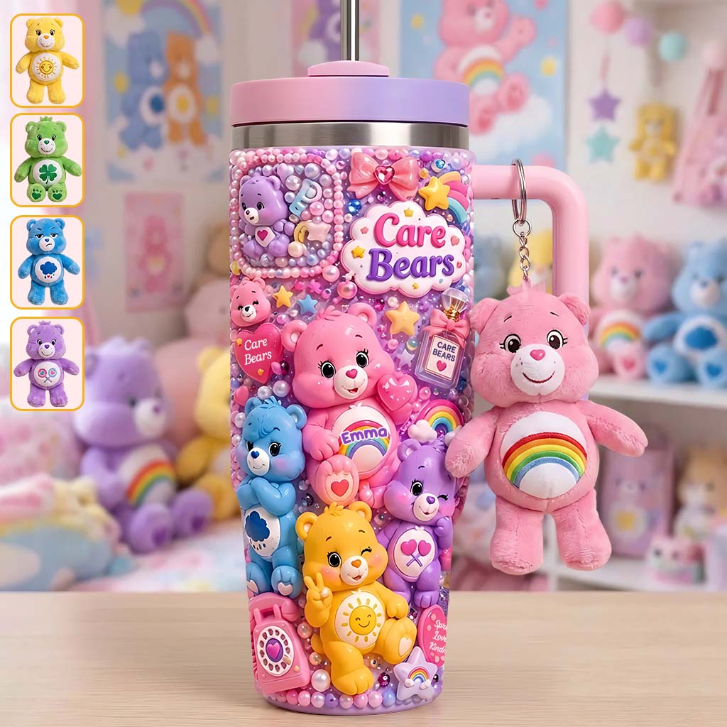 Cute Bears - Personalized Carebear Tumbler With Plush Charm