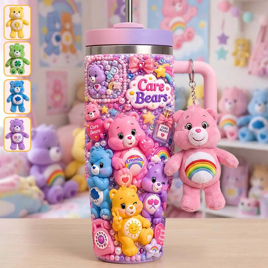 Cute Bears - Personalized Carebear Tumbler With Plush Charm