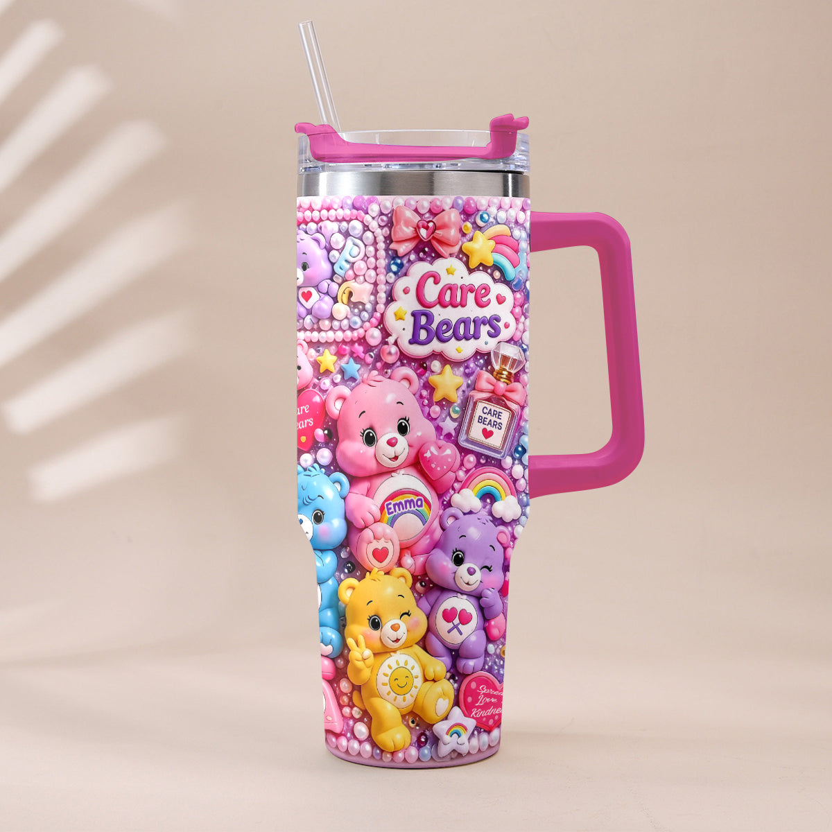 Cute Bears - Personalized Carebear Tumbler With Plush Charm