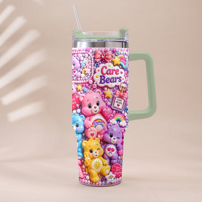 Cute Bears - Personalized Carebear Tumbler With Plush Charm