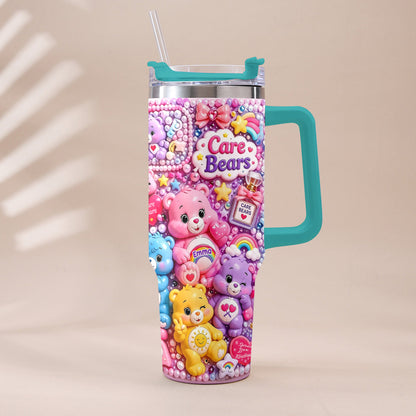 Cute Bears - Personalized Carebear Tumbler With Plush Charm