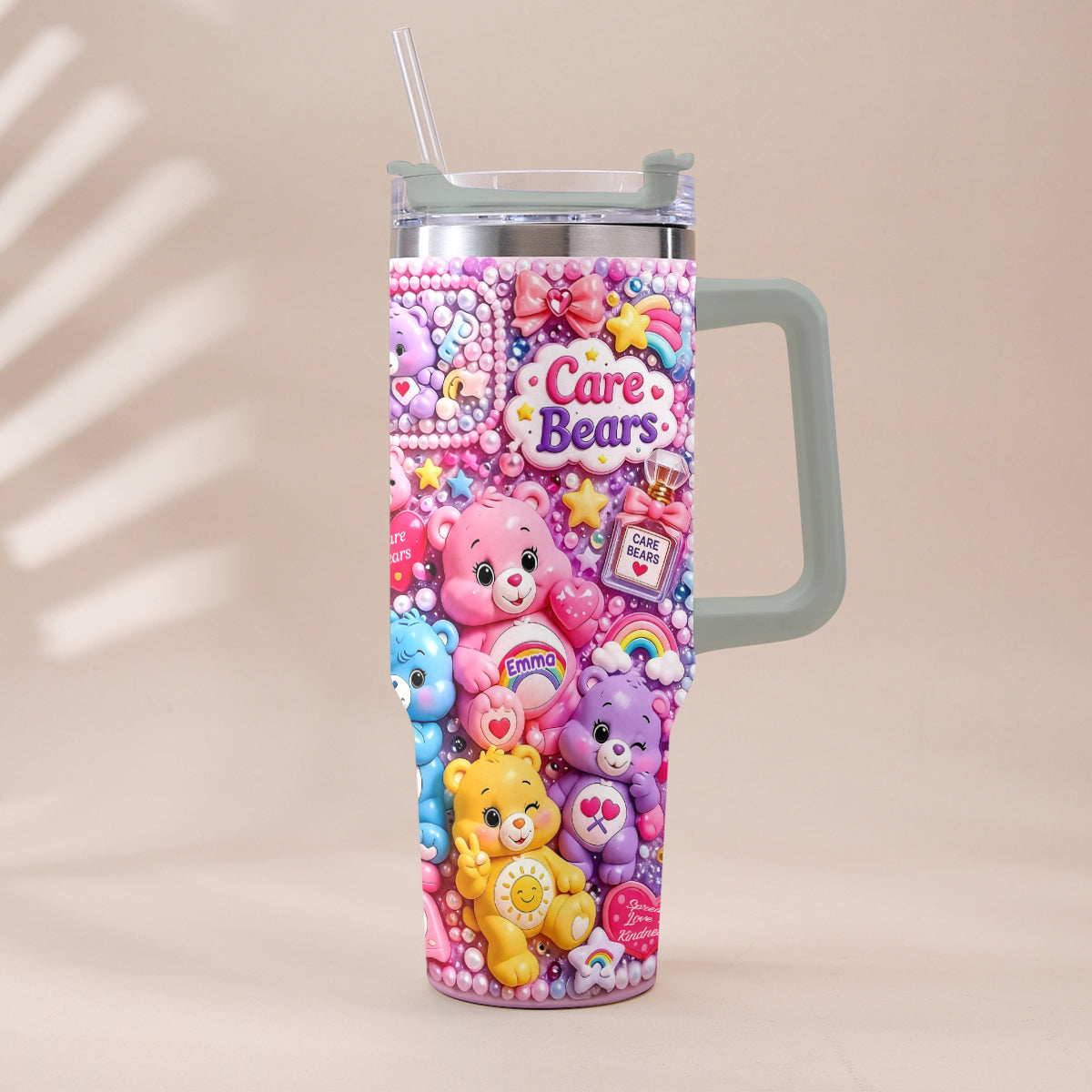 Cute Bears - Personalized Carebear Tumbler With Plush Charm
