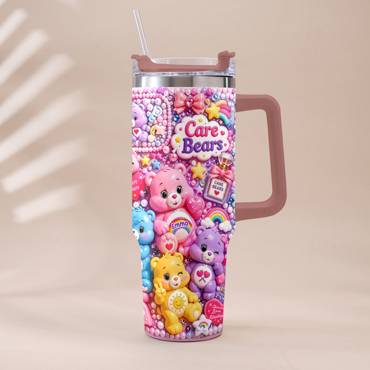 Cute Bears - Personalized Carebear Tumbler With Plush Charm