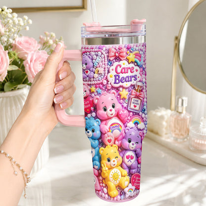 Cute Bears - Personalized Carebear Tumbler With Plush Charm