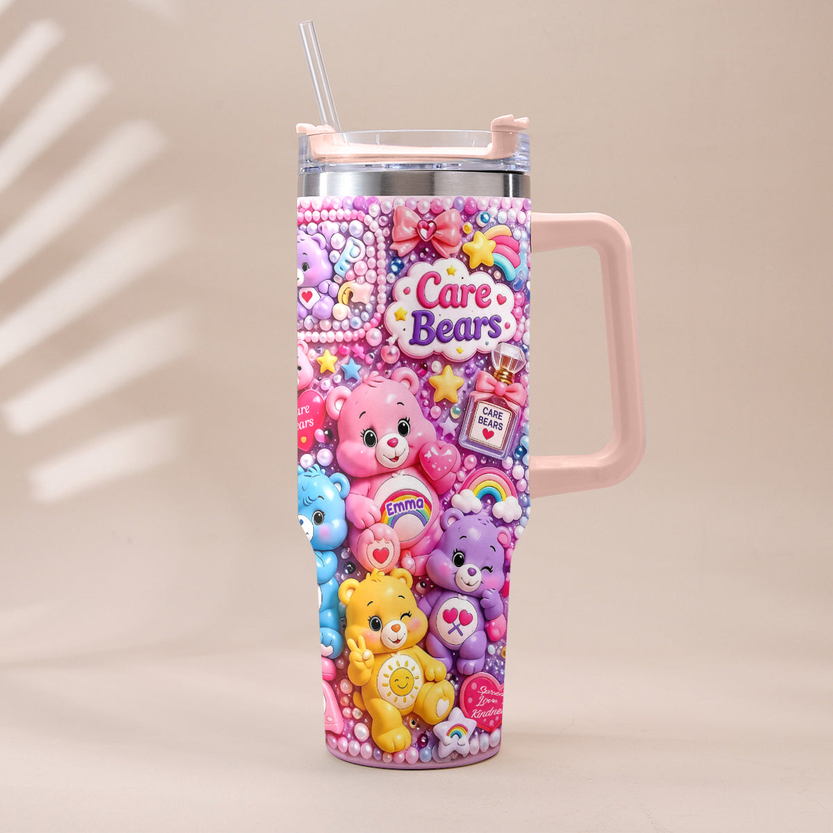 Cute Bears - Personalized Carebear Tumbler With Plush Charm