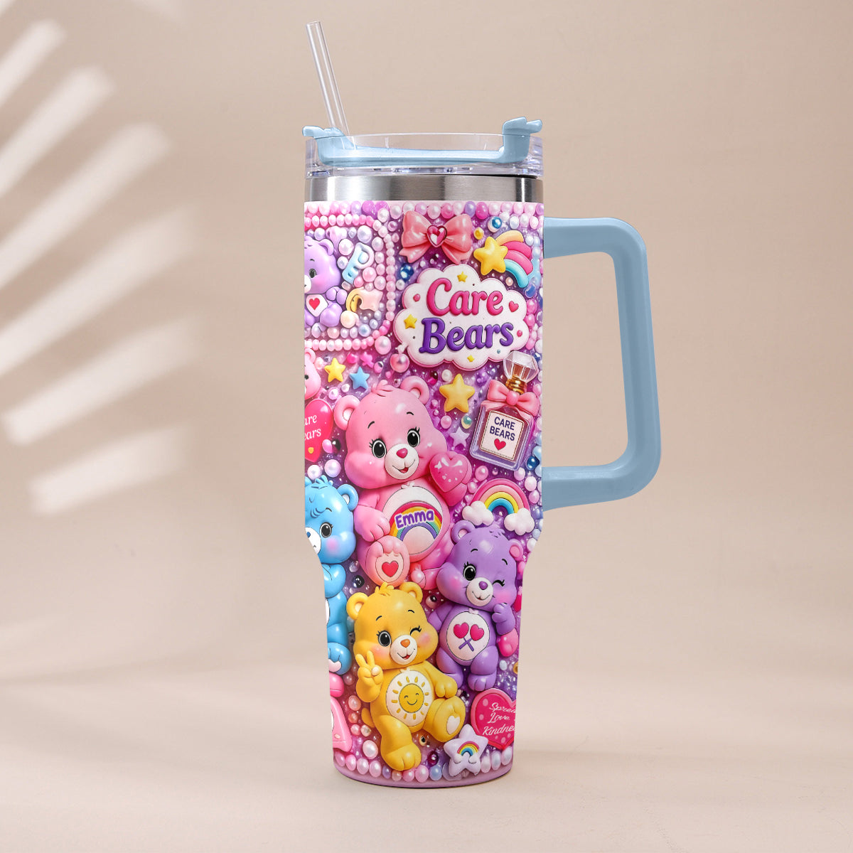 Cute Bears - Personalized Carebear Tumbler With Plush Charm