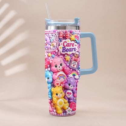 Cute Bears - Personalized Carebear Tumbler With Plush Charm