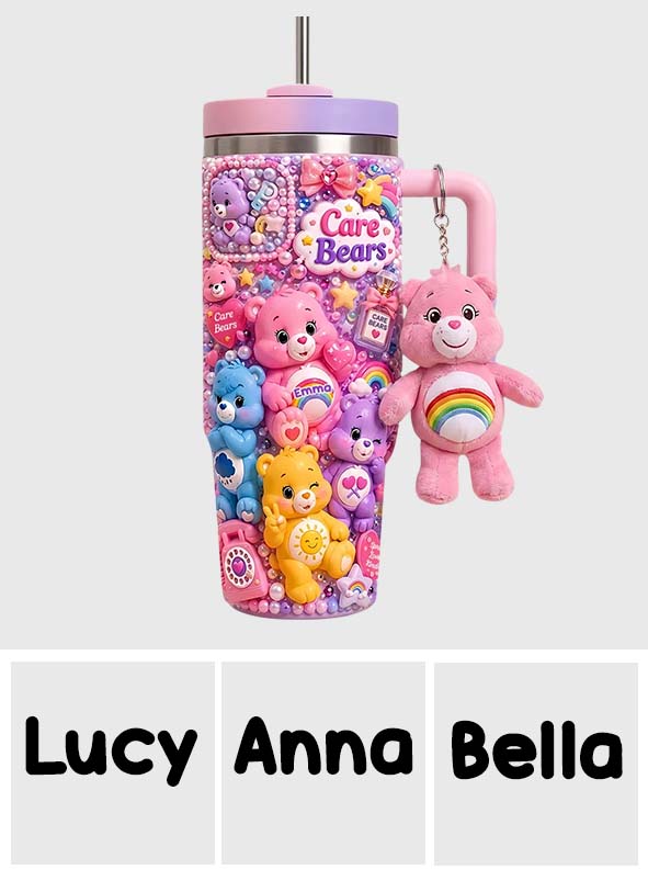 Cute Bears - Personalized Carebear Tumbler With Plush Charm