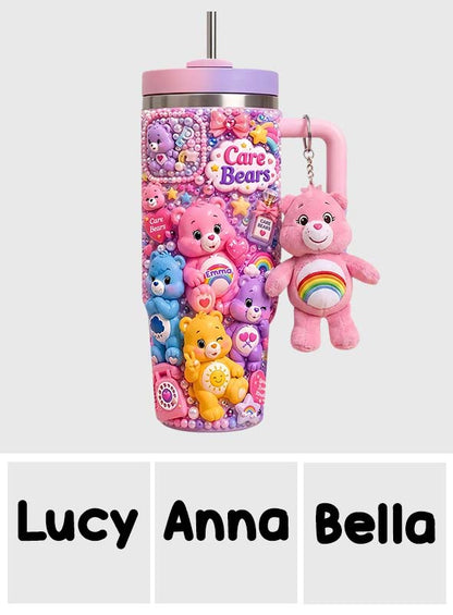 Cute Bears - Personalized Carebear Tumbler With Plush Charm