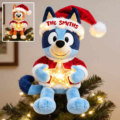 Merry Christmas - Personalized Blue Dog LED Light Tree Topper